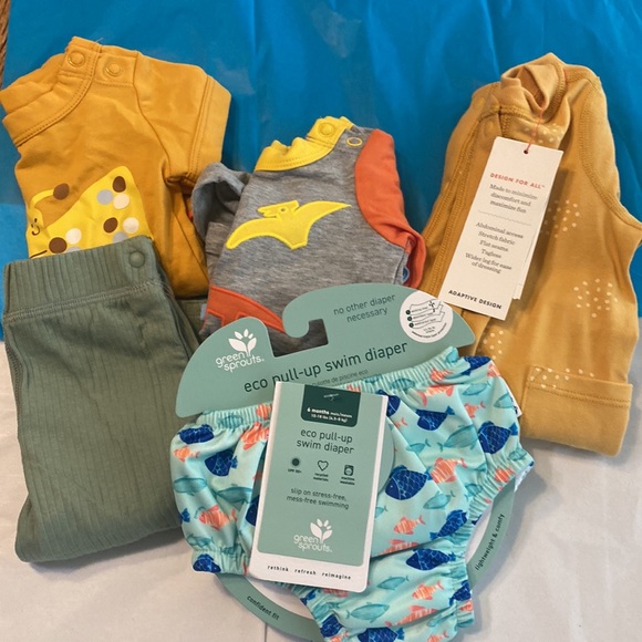 NWT 5pc Boys Bundle Set. Newborn & 0-3mths. Onsies, Knit pants, Swim Diaper - Picture 1 of 16